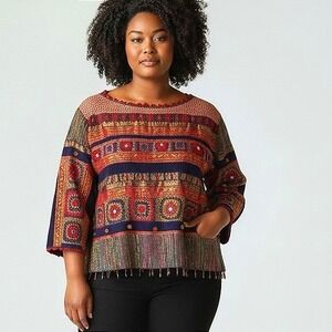 Vintage Sandy Starkman Embroidered Boho Art To Wear Tapestry Fringe Festival M/L